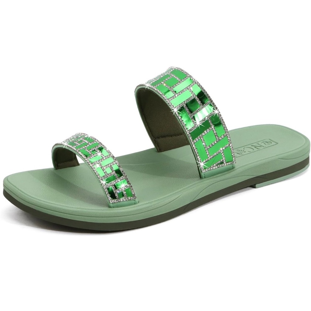 Amazon Oncai Green Embellished  Strap Sandals for Summer, Size 7